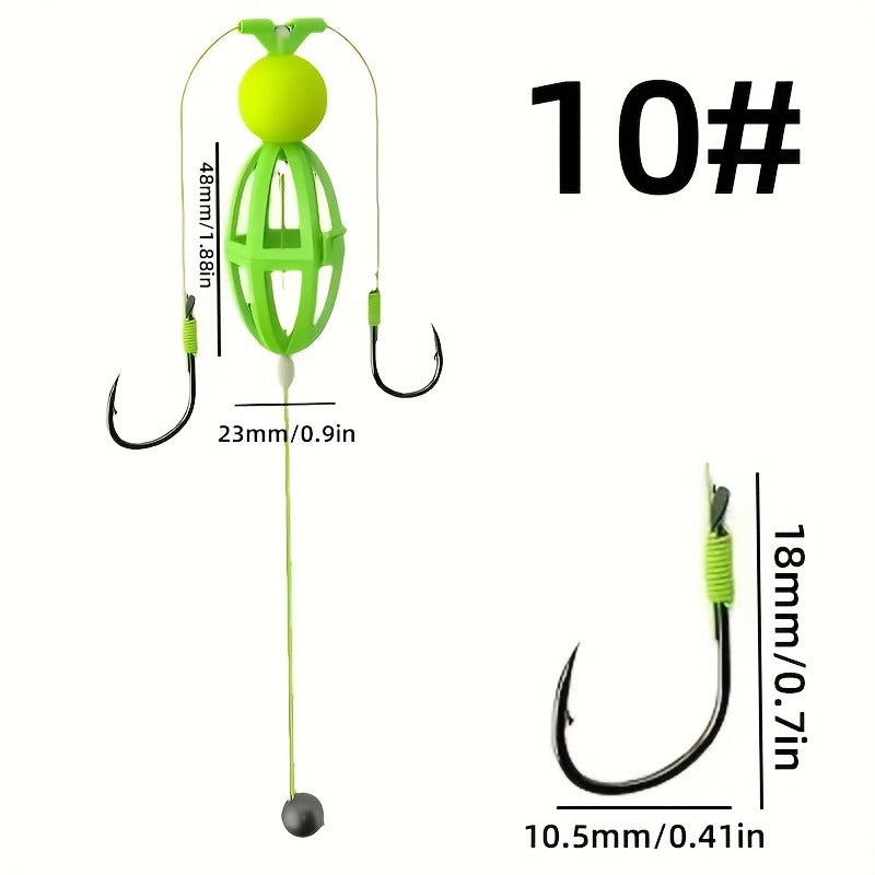 Fishing Hook Cage Set 3pcs Anti-Snag Double Hook Rig with Non-Twist Explosive & Flip Hooks – Carbon Steel Green Lure Fishing Bottom Hanging Prevention, Size 10# & 12#, Great Father's Day Gift