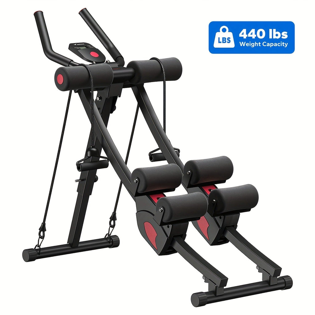 Ab Machine Adjustable Dual-Track Core Trainer with LCD Display – Foldable Ab Roller 440LB Capacity, 110° Curved Track & Knee Pad for Home Gym Men Women