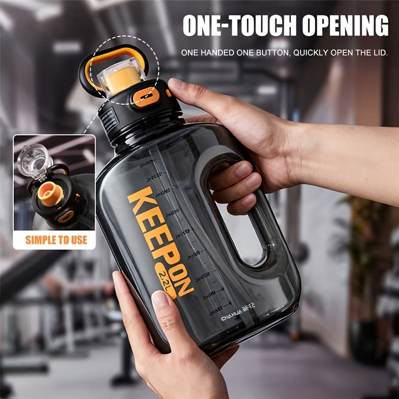 Large Sports Water Bottle with Straw Lid Handle 1500ml 2200ml Leak-Proof Lockable Food-Grade PP PC Hydration Bottle for Gym Fitness Hiking Camping Travel School