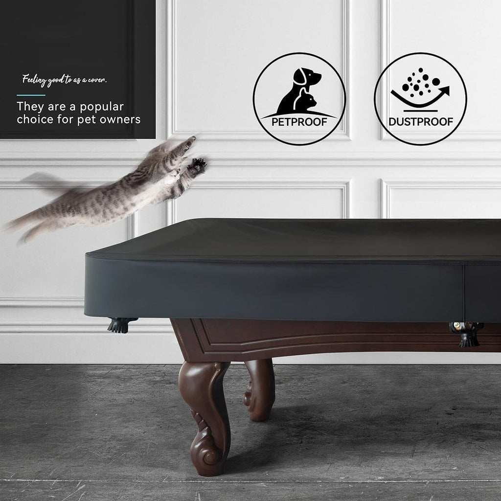 Leatherette Pool Table Cover 7 8 9FT Waterproof Tearproof Billiard Table Protector with Leg Cutouts Scratch-Resistant Easy-Clean Protective Cover Black