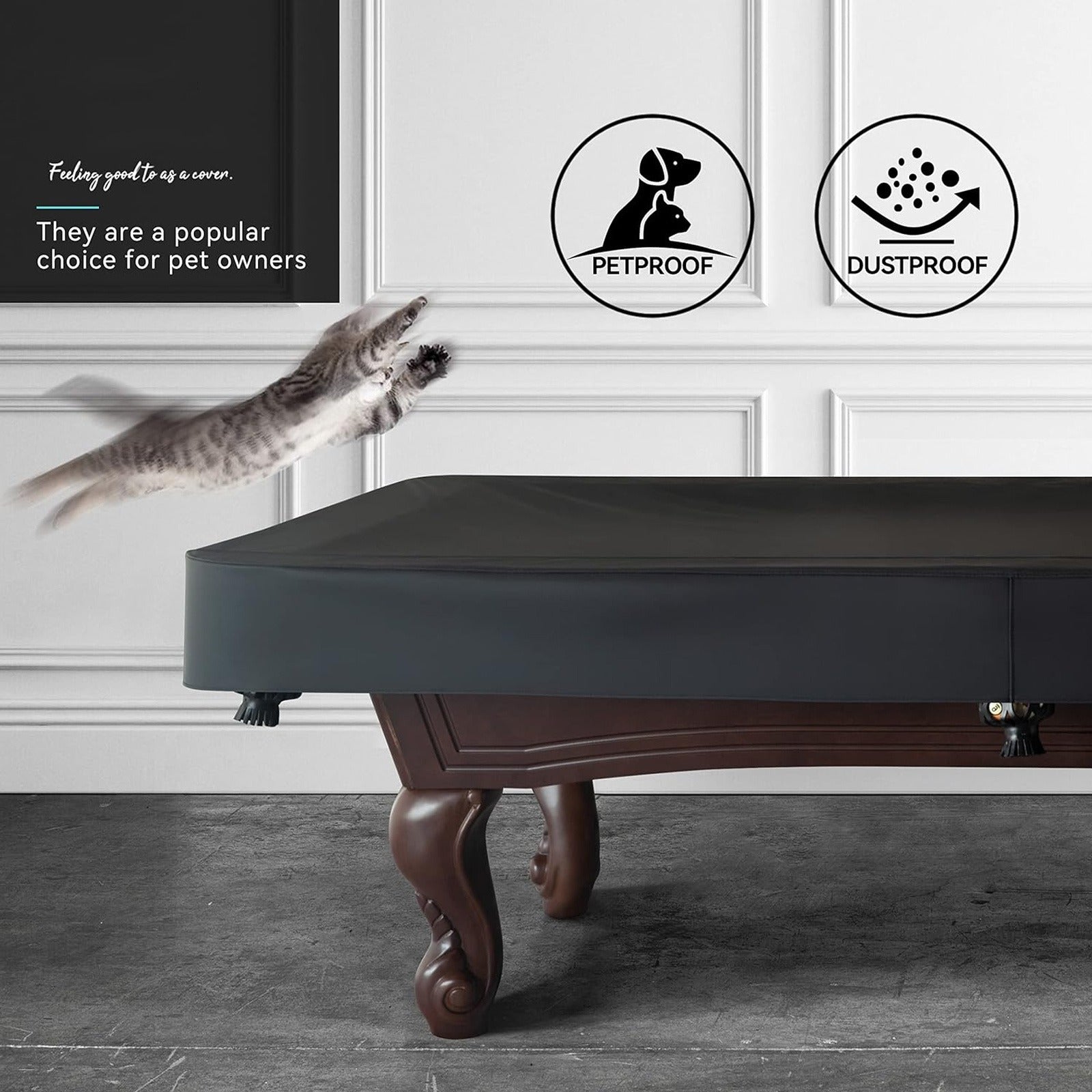 Leatherette Pool Table Cover 7 8 9FT Waterproof Tearproof Billiard Table Protector with Leg Cutouts Scratch-Resistant Easy-Clean Protective Cover Black