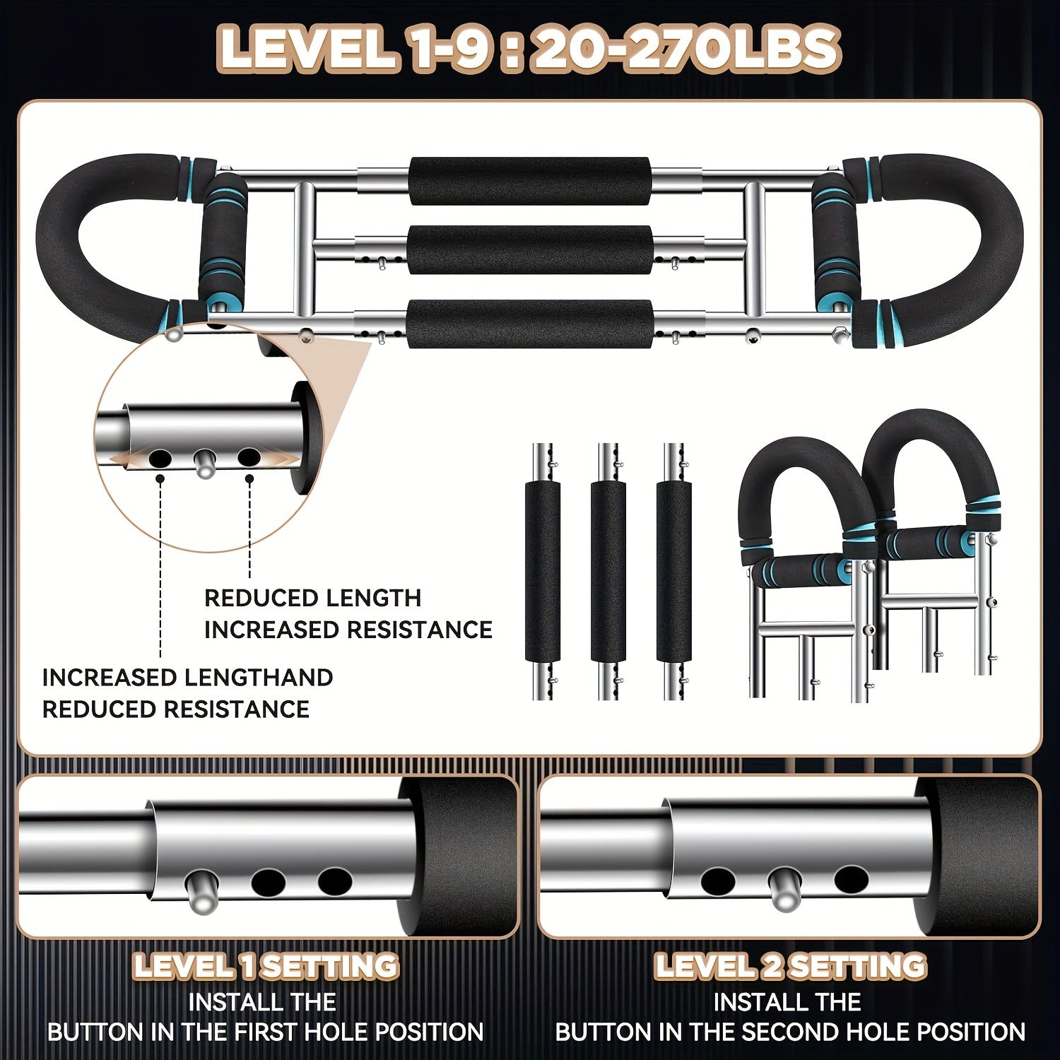 Spring Chest Expander Bar – Adjustable Arm & Tricep Trainer