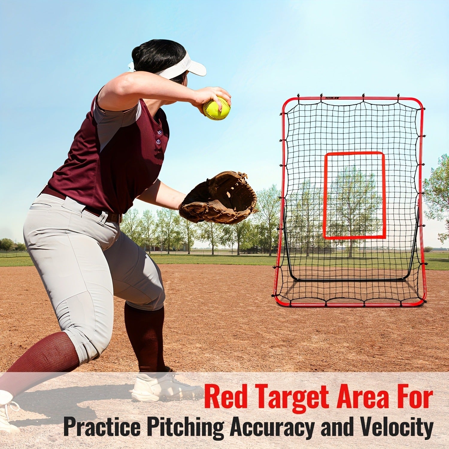 Baseball Pitchback Net Rebounder Angle Adjustable Pitch Trainer for Grounder and Fly Ball Practice Baseball Softball Pitching Throwing Fielding Rebound Net for Players Aged 13 and Up Solo Training Aid
