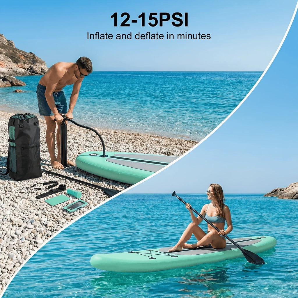 Stand Up Paddle Board 10ft 350lbs Inflatable SUP 3 Fins EVA Non-Slip Deck 12-15PSI Alloy Paddle Hand Pump Repair Kit Carrying Bag for Beginners All Skill Levels