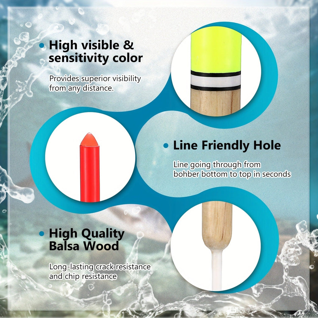 Wooden Fishing Floats 12-Pack – 6 Sizes Slip Bobber Set for Crappie, Bluegill, Trout, Bass, Panfish, Catfish & Walleye | Freshwater Fishing Gear Accessories