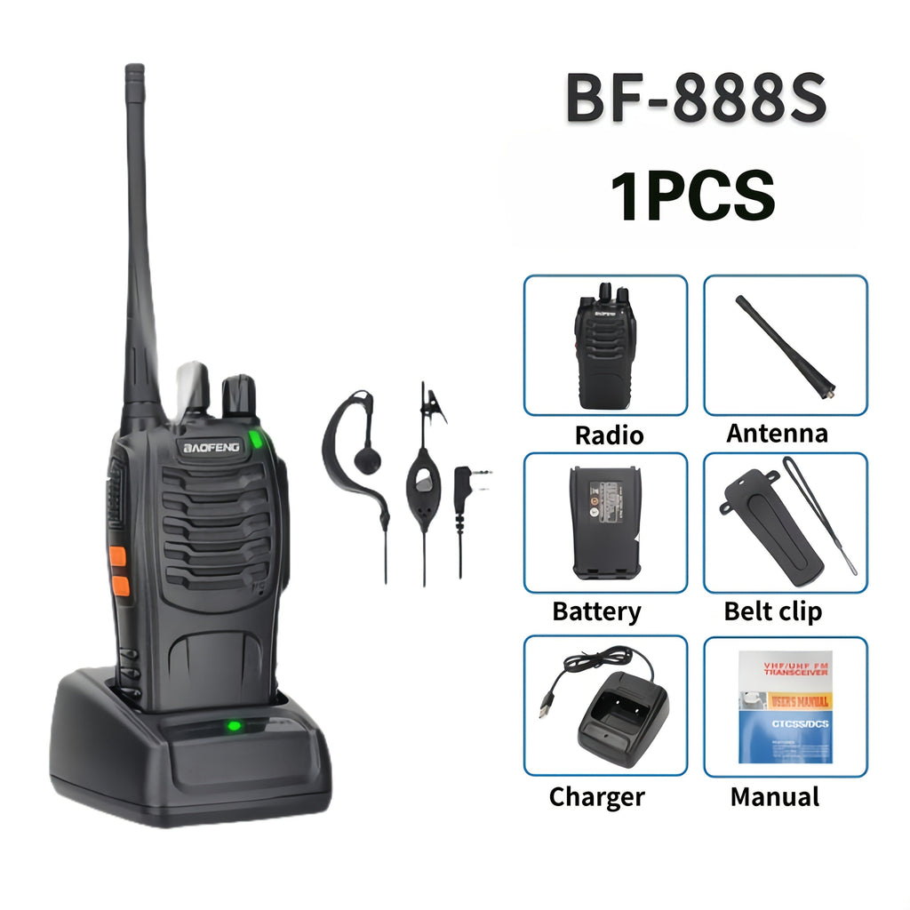 Baofeng BF-888S Walkie Talkies 16 Channel UHF Long Range Two Way Radio Rechargeable with Earphones for Camping Hiking Hunting Outdoor