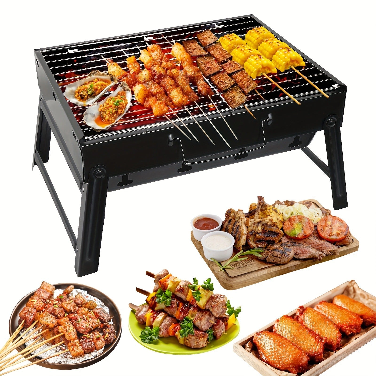 Portable Folding Charcoal Grill Smokeless BBQ Grill for Camping Picnic Backyard Garden Patio Outdoor Cooking Compact Durable Iron Barbecue Grill