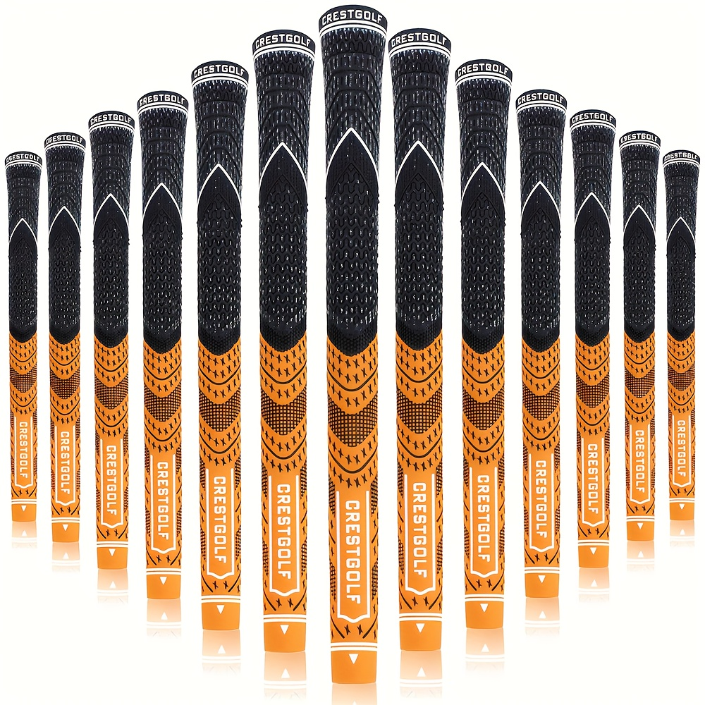 Midsize Golf Grips Set 13 Pack – All Weather Hybrid Rubber Golf Club Grips with Ecological Yarn Thread Technology, Multiple Colors, Fits Full Set of Clubs (Black, White, Red, Orange, Yellow, Blue, Gray)