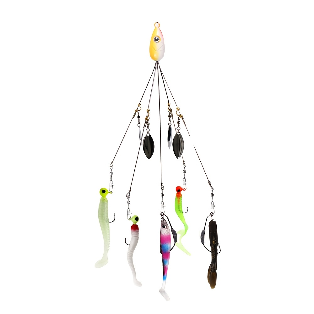 Alabama Umbrella Rig Fishing Lure Set 7 Pack - 5-Arm Multi-Head Bass Lure with Ultralight Tripod Frame, Beginner Friendly Swimbait Rig for Bass Walleye Striper, Mixed Color Freshwater Fishing Tackle