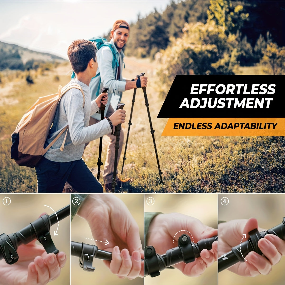 Lightweight Aluminum Trekking Poles 2pcs Telescopic Hiking Sticks Ultra Light Alloy Adjustable Walking Poles for Men Women Outdoor Hiking Camping Backpacking Trail Black Silver Green