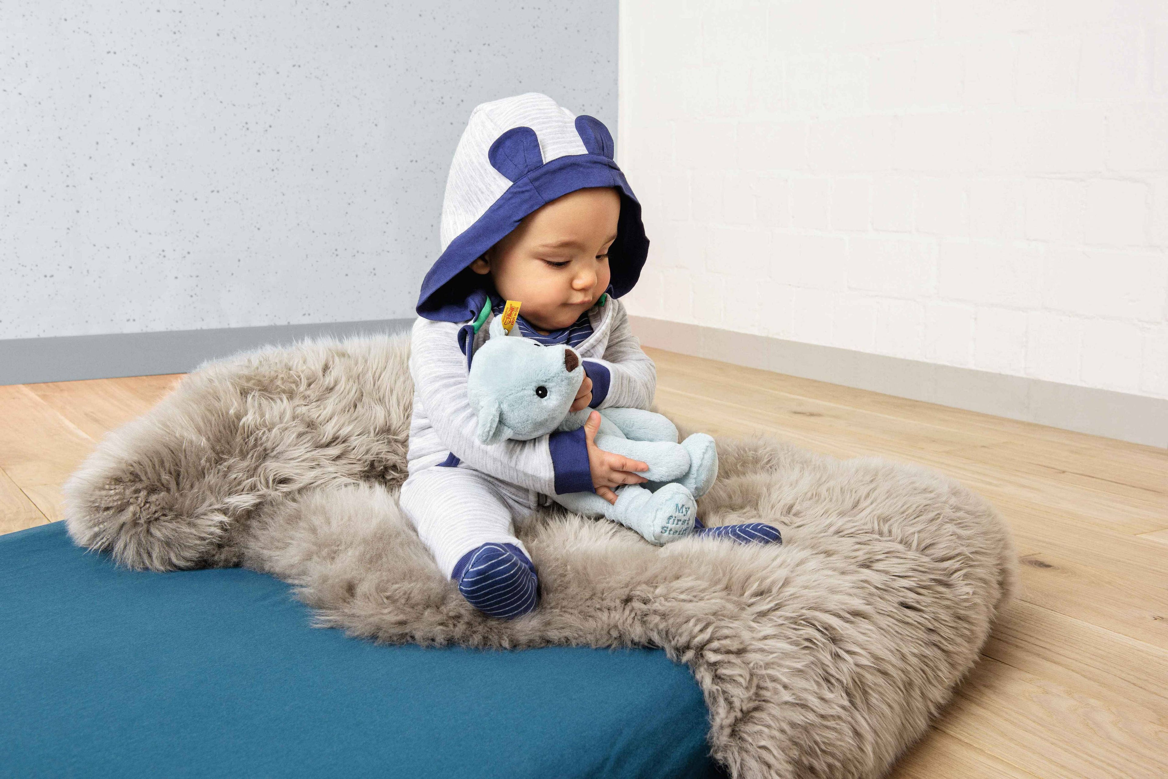 My First Steiff Blue Teddy Bear, 10 Inches