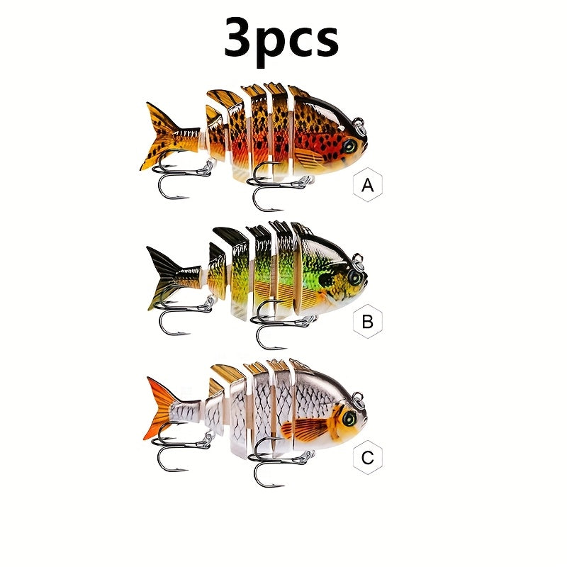 Fishing Lure Set 3pcs Realistic 6-Section Swimbait – Multi-Jointed Hard Bait for Bass, Trout, Pike & Freshwater Fish | Lifelike Swimming Action Crankbait Fishing Tackle