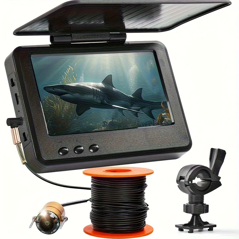 Underwater Fishing Camera with 4.3" HD Screen - Fish Finder with 140° Wide Angle Lens, Fish-Attracting Light, Shielded Cable for Ice Fishing, Lake & River, Gift for Fishing Enthusiasts