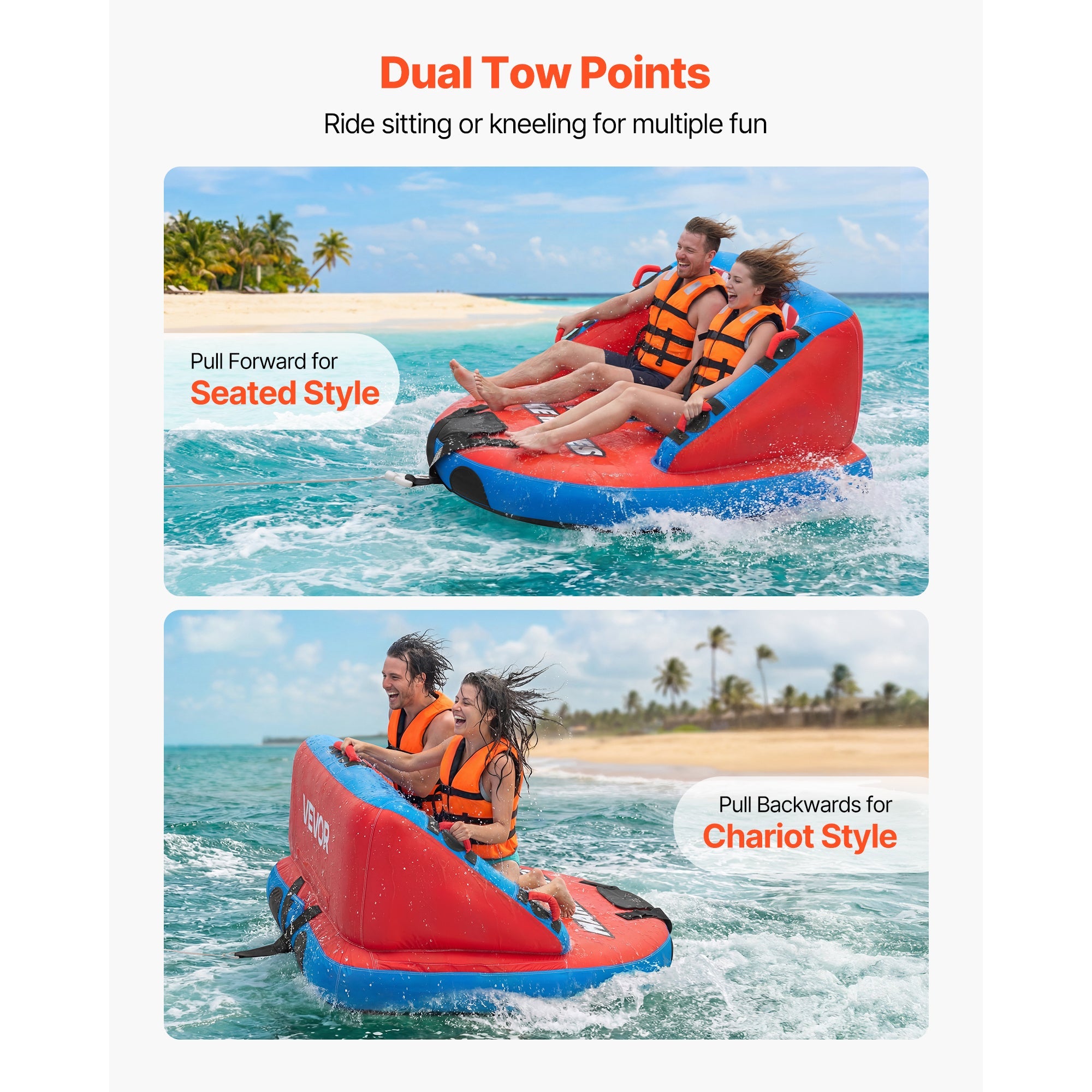 Towable Tube for Boating 2-Person – 340 lbs Inflatable D-Shape Boat Tube with Full Nylon Cover, Dual Tow Points, 10 Padded Handles & 2 Boarding Straps for Lake & River Water Sports