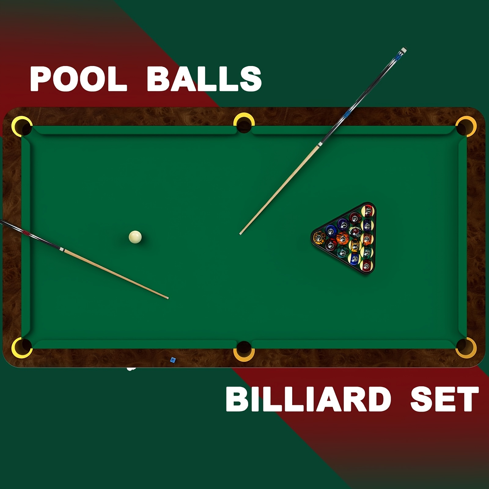 Pool Balls Billiard Set 20 Piece Complete Kit with 16 Fancy Billiard Balls 2 Diamond Pool Cue Sticks and 2 Ball Racks Full Billiard Table Accessories for Adults Men Home Office Bar Entertainment