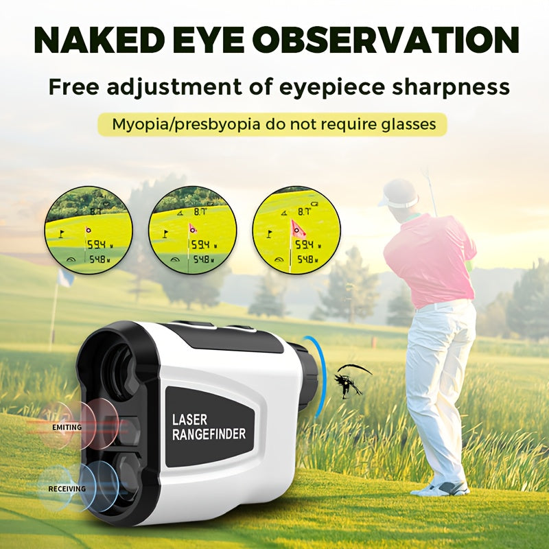 Golf Laser Rangefinder 1200 Yards Slope Compensation 6X Magnification Flag Lock HD Rechargeable USB Charging Anti-Vibration High Precision Quick Positioning White Stylish Design