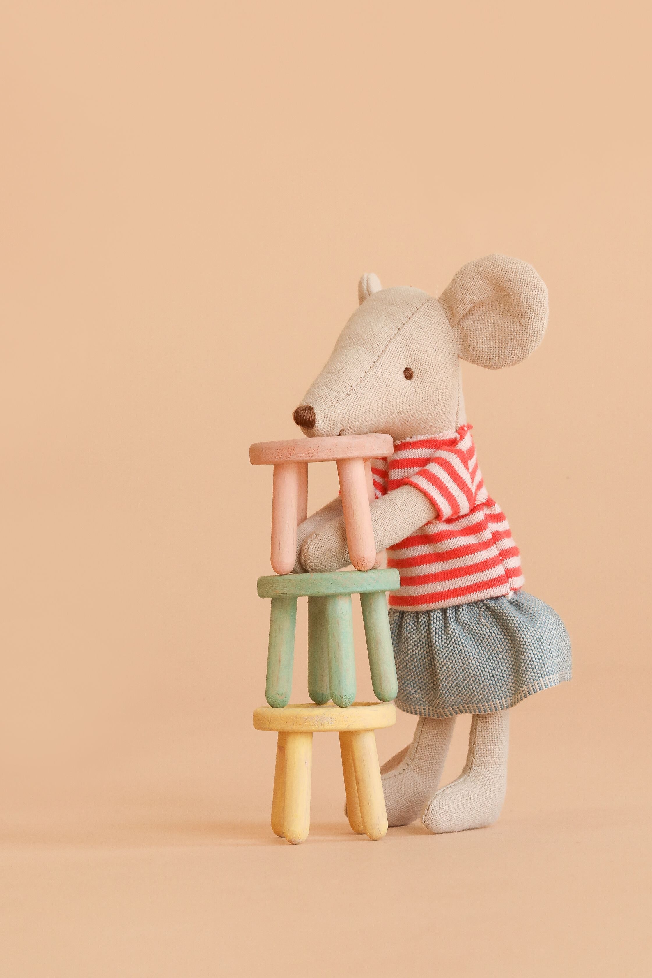 Maileg Stool Set, Mouse - Mint/Light Yellow