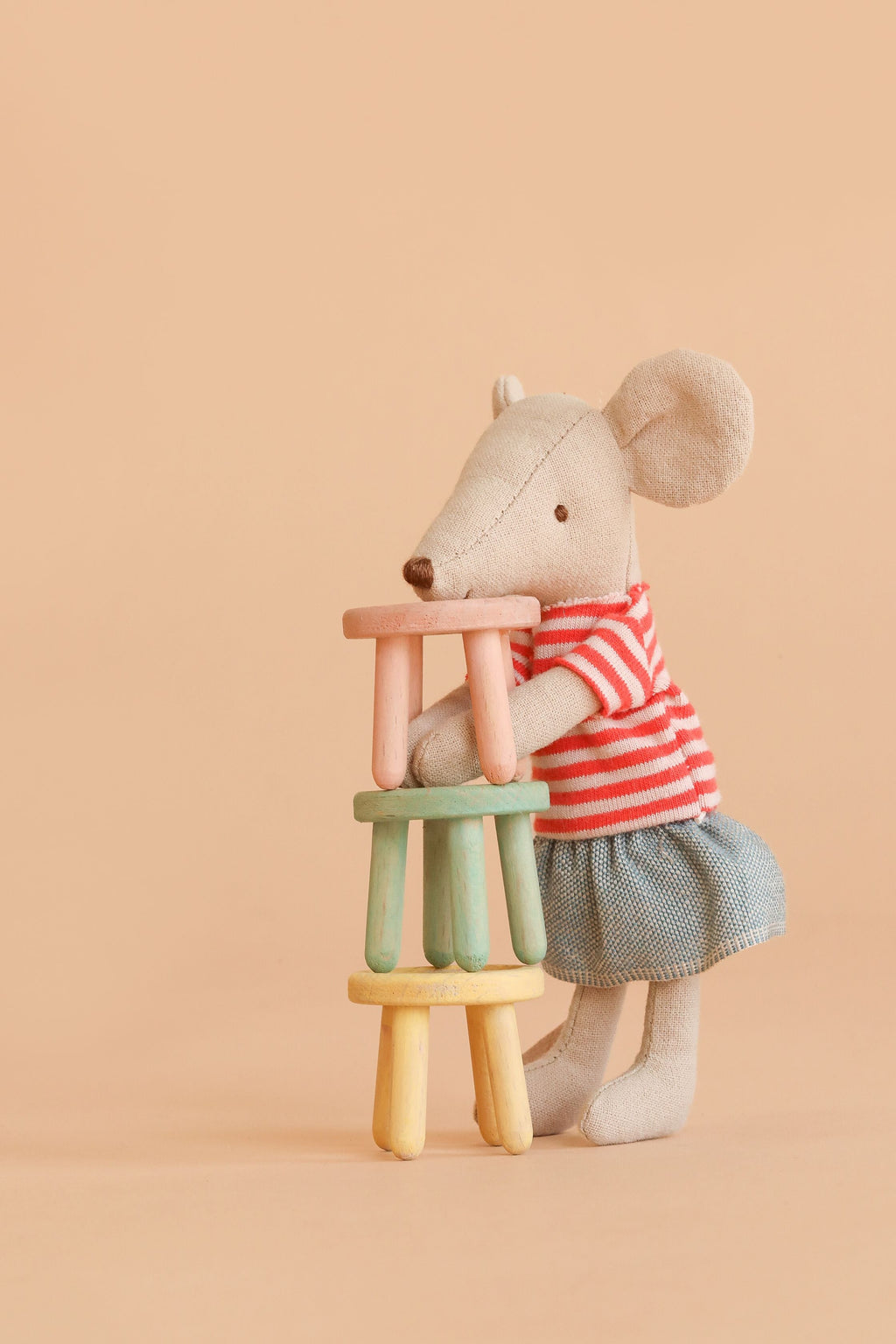 Maileg Stool Set, Mouse - Light Rose/Light Mint