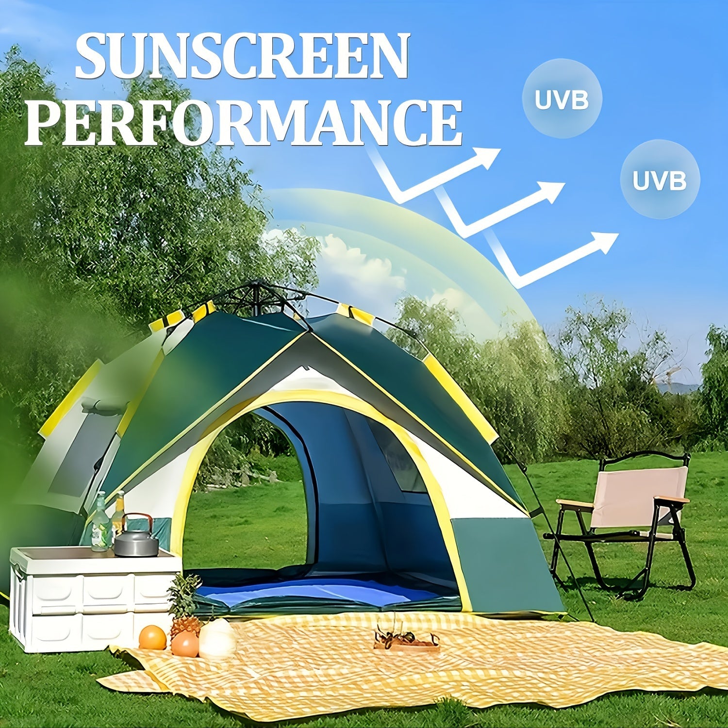 Automatic Pop-Up Camping Tent 4 Person UV Protection Insect Net Sunshade Waterproof Instant Setup Beach Park Outdoor Family Tent