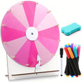 Spinning Prize Wheel 11.4 Inch Erasable Raffle Spin Wheel with Stand Tabletop Roulette Spinner for Wedding Party Family Game Night Classroom Pink
