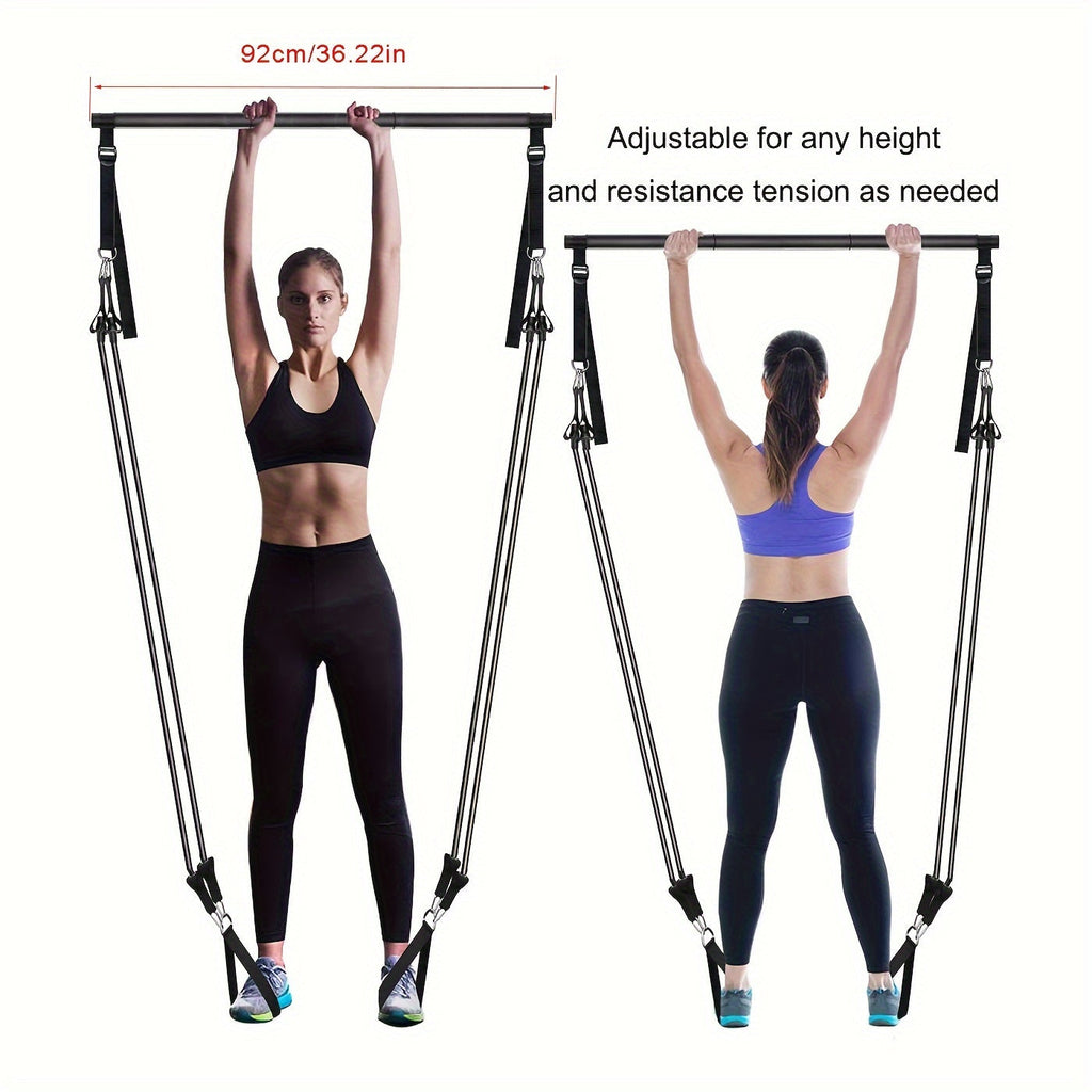 3-Section Pilates Bar Kit – 4 TPE Resistance Bands (40-50 lbs), 2 Ankle Straps & Storage Bag for Legs, Hips, Waist & Arm Yoga Stretching Fitness