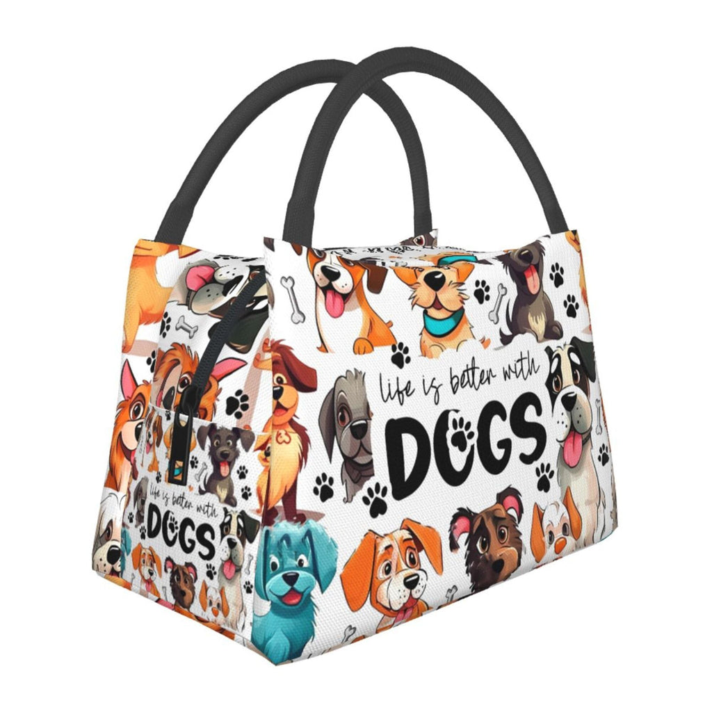 Insulated Lunch Bag with Dog Print - Portable Thermal Cooler Tote for Camping, Picnic & Beach | Reusable Polyester Lunch Box for Women Men Kids, Festive Gift for Christmas Birthday Valentine