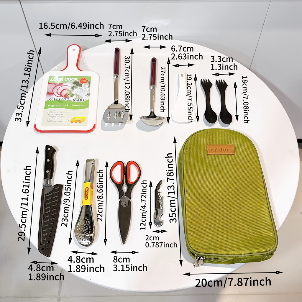 Portable Camp Kitchen Cooking Utensil Set with Water-Resistant Travel Organizer Case – Compact Grill Accessories Kit for Backpacking, BBQ, Camping & Hiking | Black