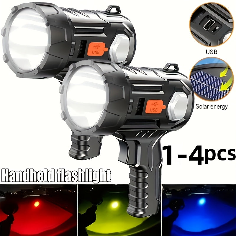 Solar Rechargeable Flashlight Super Bright LED Searchlight USB Charging ABS Spotlight for Camping Hiking Search Emergency Outdoor