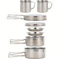 Stainless Steel Camping Cookware Set 8 Piece with Pots Pans Plates Cups and Handles - Lightweight Outdoor Cooking Kit for Camping Hiking Backpacking Open Fire Camp Kitchen Gear