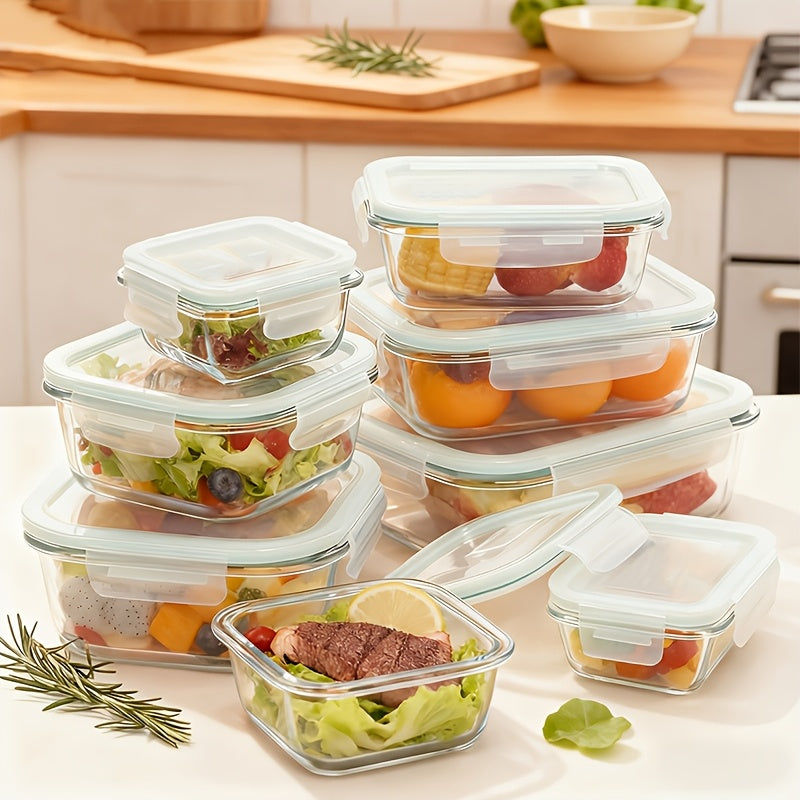 Glass Food Storage Containers 16pcs Airtight Set with Lids – Microwave & Oven Safe, BPA-Free, Leak-Proof Meal Prep Containers for Salads, Fruits, Vegetables & Sandwiches, Outdoor Picnic Lunch Box, Includes Cleaning Pads (Standard & Large Size)