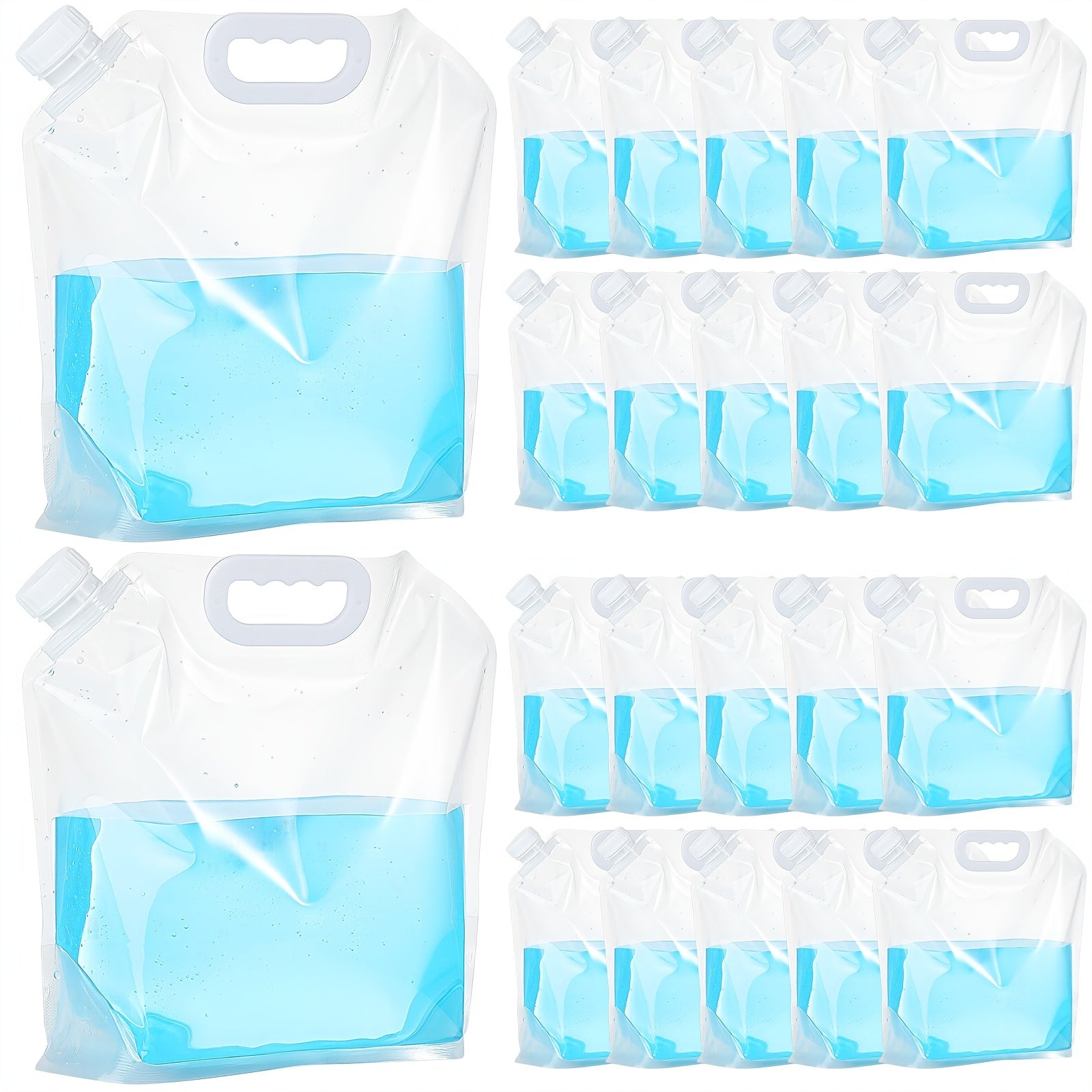 Collapsible Water Bags 20 Pack – 1.3 Gallon Each (26 Gallons Total) Food-Grade Clear Foldable Plastic Water Storage Containers for Emergency, Camping & Outdoor Use