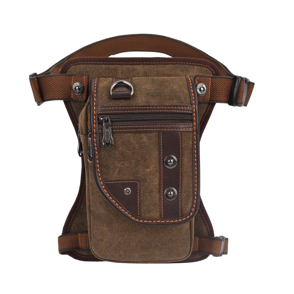 Vintage Canvas Sling Bag for Men Multifunctional Crossbody Chest Bag Waist Bag Shoulder Bag Leg Bag Hiking Outdoor Sports Travel Bag Adjustable Strap Dark Brown