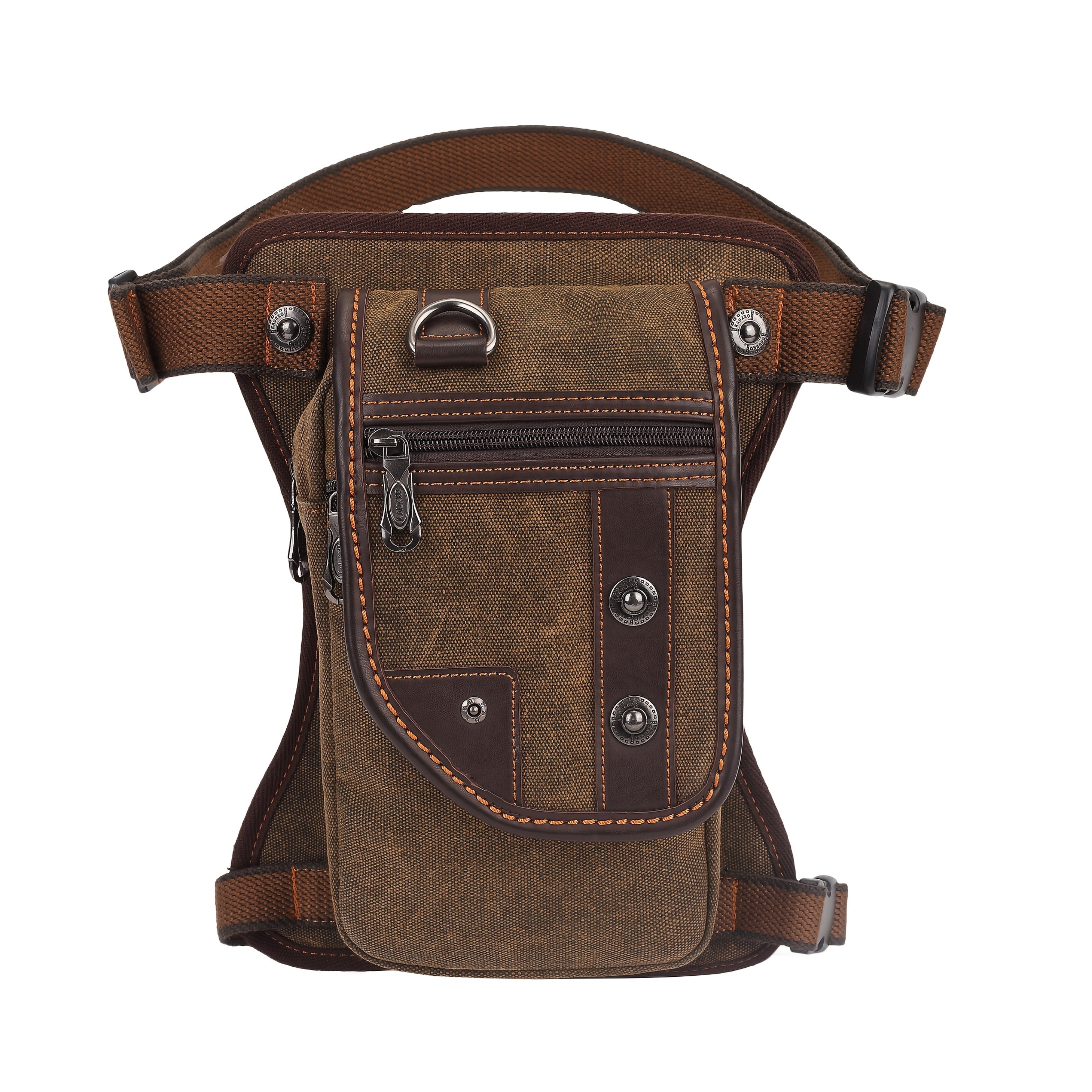 Vintage Canvas Sling Bag for Men Multifunctional Crossbody Chest Bag Waist Bag Shoulder Bag Leg Bag Hiking Outdoor Sports Travel Bag Adjustable Strap Dark Brown