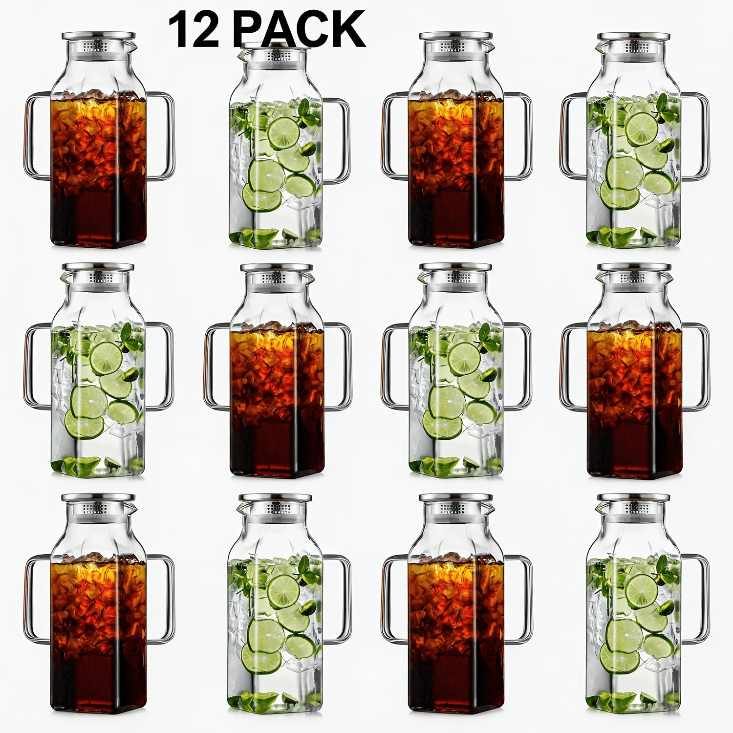 Glass Pitcher with Lid & Handle 68oz – Square Borosilicate Water Jug for Fridge | Heat Resistant Iced Tea Carafe, Cold Brew Coffee Server & Beverage Pitcher for Juice, Milk & Sangria