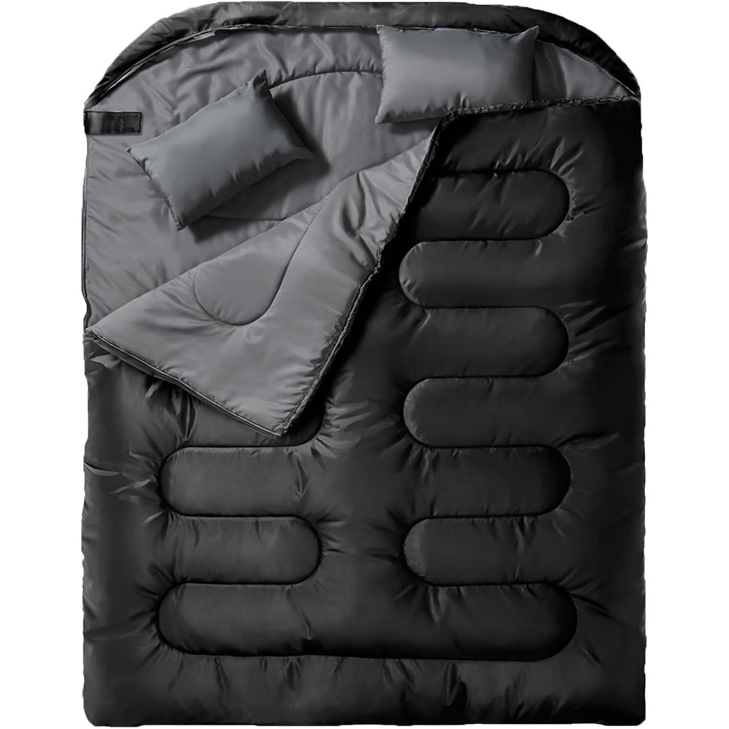 Double Sleeping Bag XL with Pillow for Two Adults – 2-Person Couple Sleeping Bag for Year-Round Camping, Hiking & Backpacking in Cold & Warm Weather, 90.6x61 Inch