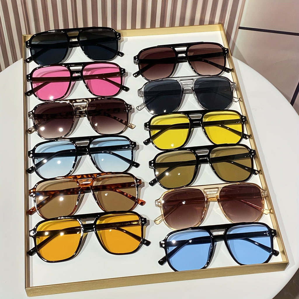 Oversized Round Novelty Glasses 12 Pack Multicolor Tortoiseshell - Double Frame Full Rim Plastic Eyewear Bulk Set for Party Prom Photo Shoot Costume, European American Style Decorative Glasses Men Women