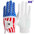 Men's Golf Glove Left Hand with Ball Marker - Breathable All Weather Grip, Hook & Loop Closure, Sizes S M ML L XL, USA Flag, Blue & White, Stylish Polyester Golf Gloves for Men Golfers, Confident Swing Every Round