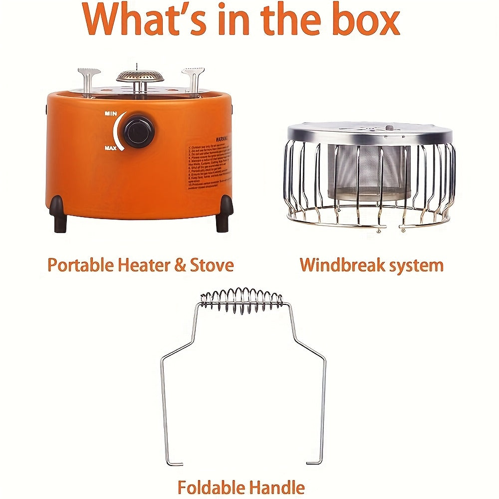 Portable Propane Camping Stove 9000 BTU – 2-in-1 Indoor & Outdoor Gas Heater for Camping, Cooking & Emergency Preparedness, Adjustable Flame, Stainless Steel, Compact 10.7x7 Inch with Gas Hose & MAPP Converter (Yellow)