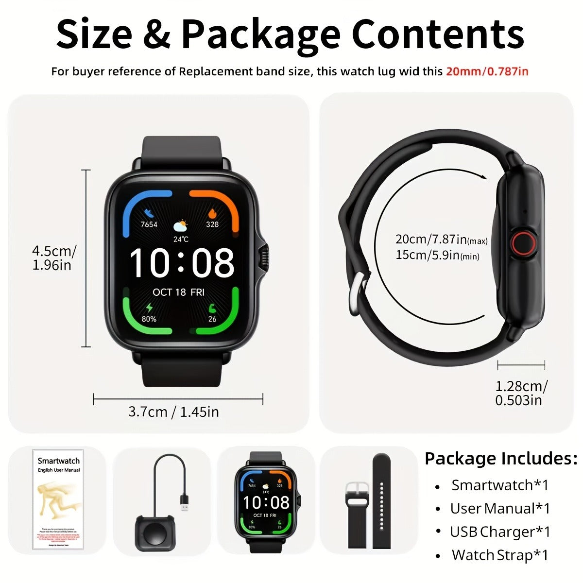 Smart Watch with Calling 1.83 Inch Touch Screen 100 Fitness Functions