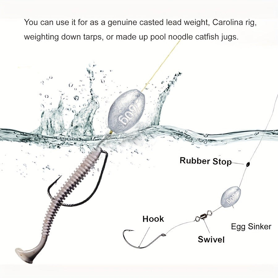Lead Sinker Egg Weight Fishing Rig – Oval Elliptical Bass Casting Worm Bullet Tackle, Compatible with Saltwater & Freshwater Fishing, Ideal for Bass, Carp & Bottom Fishing