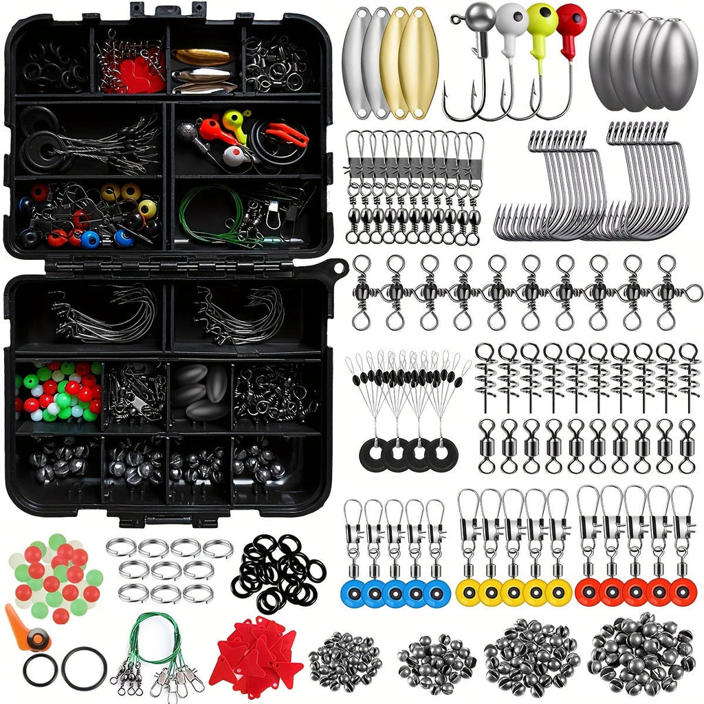 Fishing Tackle Kit 142/206/318 Pcs - Hooks, Jigs, Weights, Swivels, Beads & Connectors for Freshwater & Saltwater Bass Trout Fishing