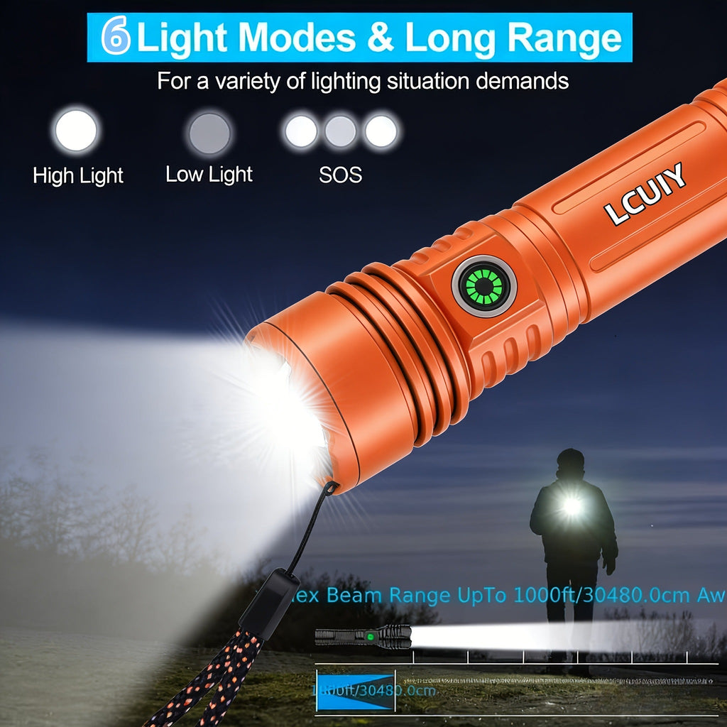 Fire Starter Flashlight with Fresnel Lens – 4500 Lumens Rechargeable Aluminum Alloy Ignition Torch, 1000M Long Range, 6 Modes Tactical Adjustable Beam for Wilderness Survival, Camping, Fishing & Emergency