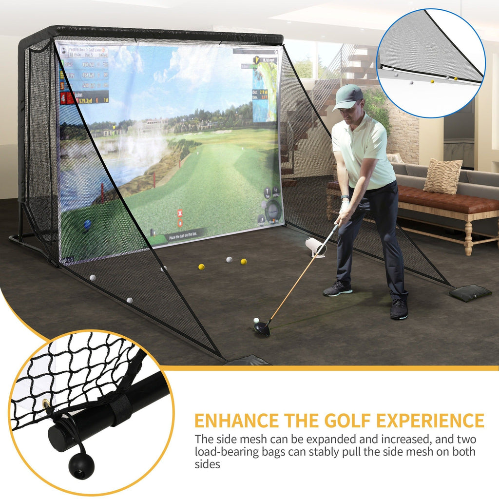 Golf Hitting Net 10x7ft Steel Frame | Golf Driving Net with Side Nets & Simulator Cloth for Backyard Indoor & Outdoor Swing Practice