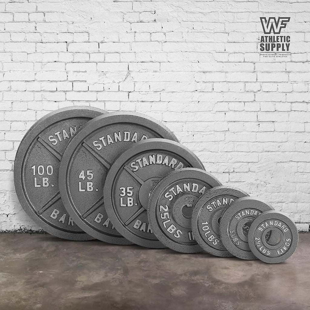 Cast Iron Weight Plates 2-Inch Standard Barbell Plates Solid Iron Gym Weights for Strength Training Weightlifting Bodybuilding Powerlifting Home Gym Multiple Sizes 2.5LB to 100LB