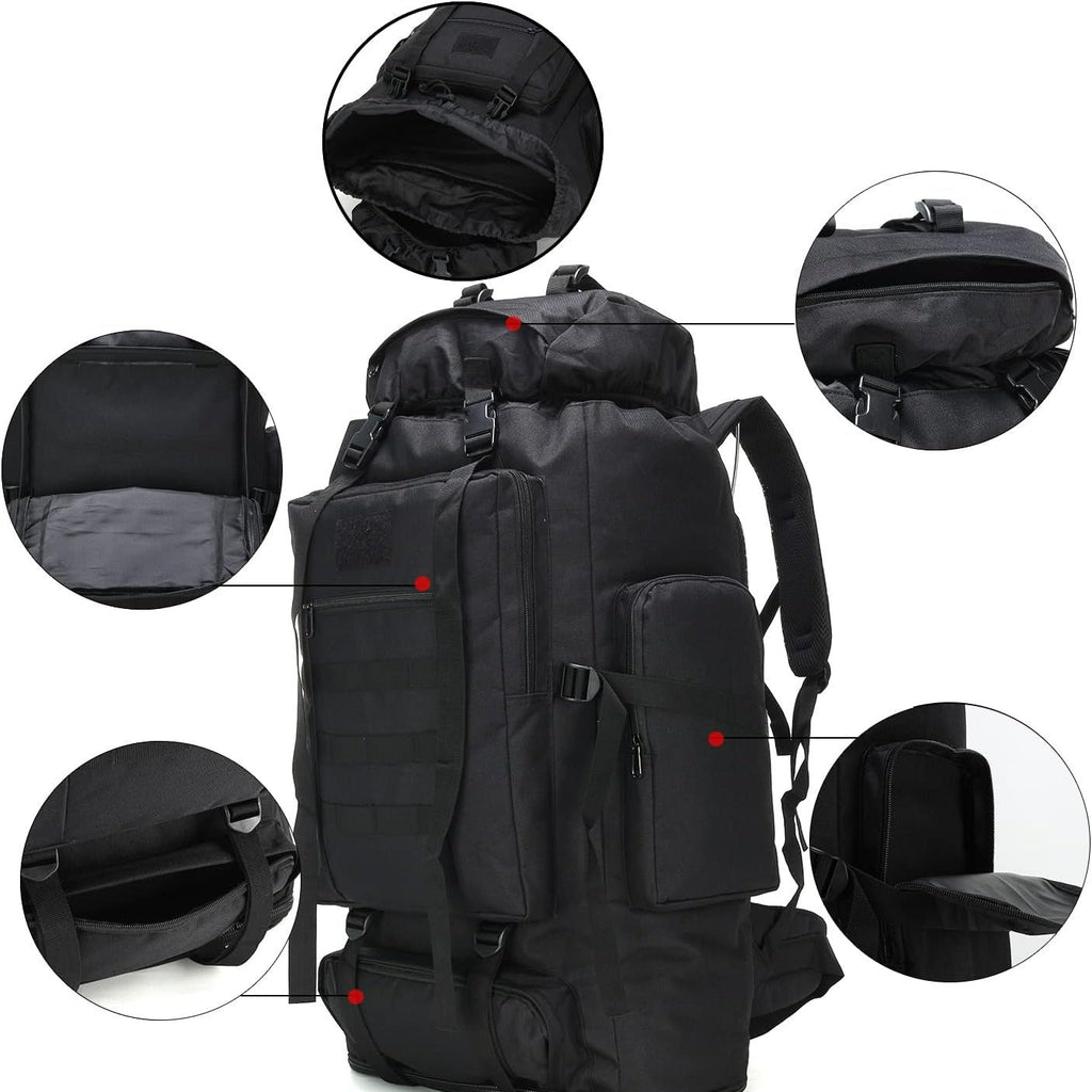 Large Capacity Expandable Outdoor Backpack 26-42 Gal – Soft Shell Geometric Pattern Hiking Rucksack for Camping, Mountaineering & Leisure | Black & Jungle Camo