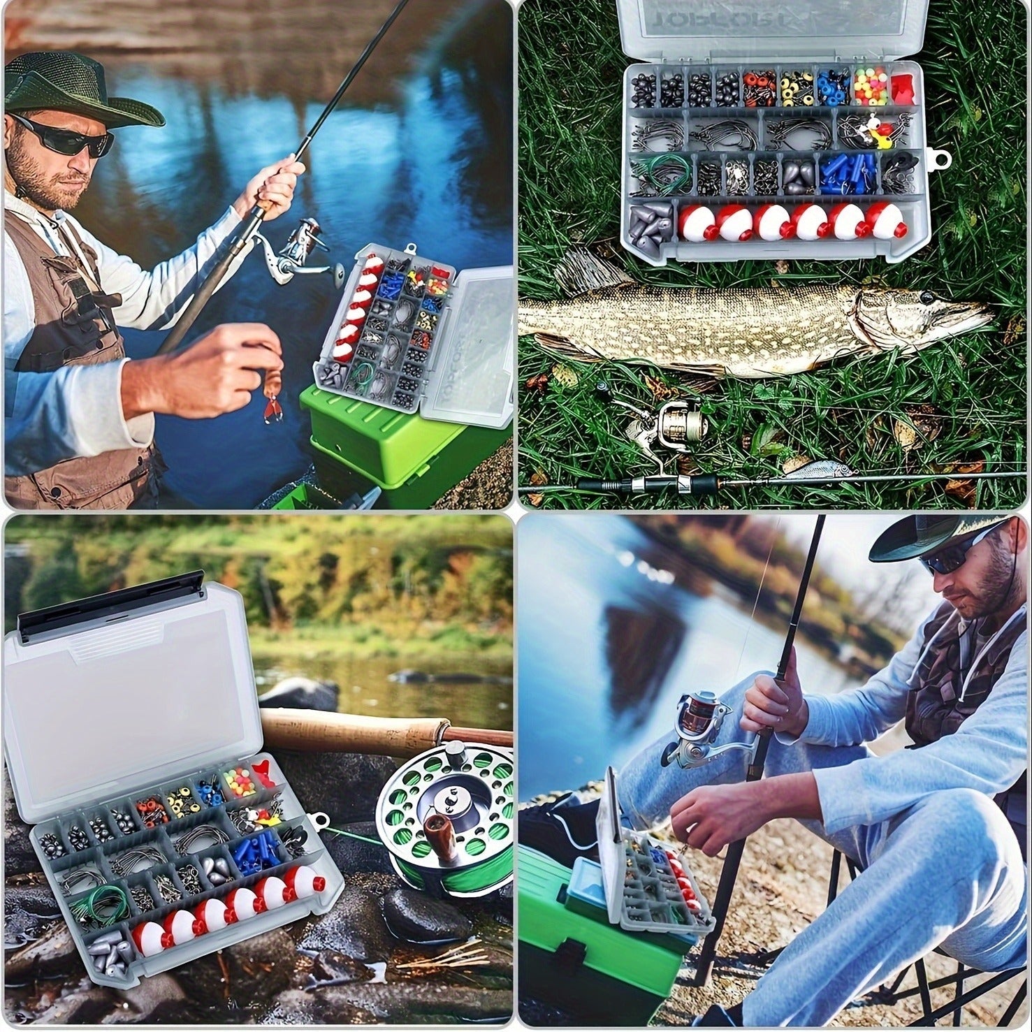 Fishing Accessories Kit 228 Piece Complete Fishing Set with Tackle Box Hooks Sinkers Swivels Lures Essential Gear for Freshwater Saltwater Anglers Gift for Men