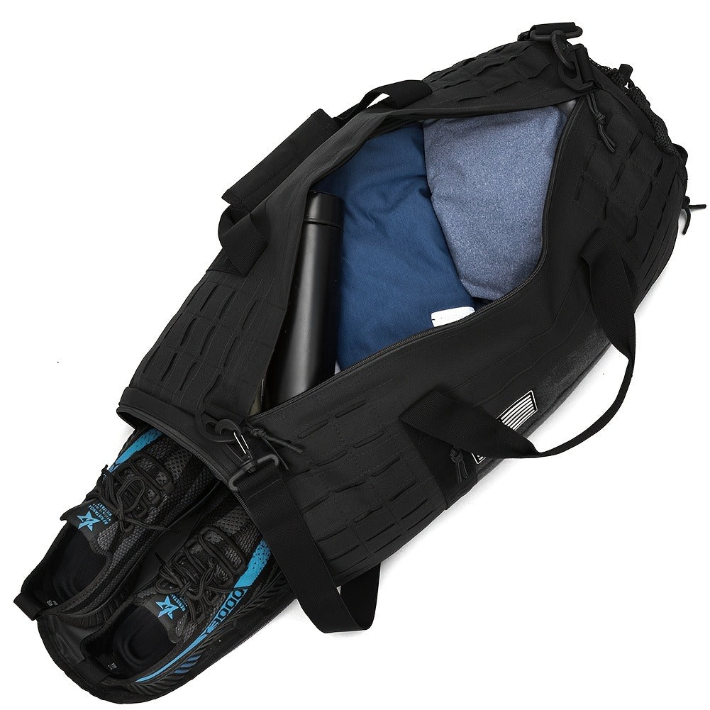 Tactical Duffle Bag 40L for Men Heavy Duty Gym Bag with Shoe Compartment Laptop Pocket Waterproof Sport Travel Bag Weekender Overnight Bag for Gym Fitness Basketball Football Office Commute Khaki Black Green