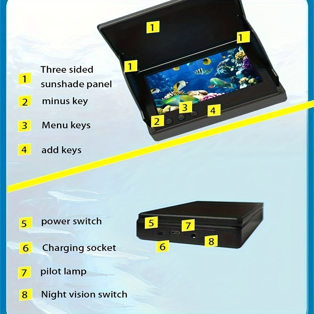 Underwater Fishing Camera with 4.3" HD Screen - Fish Finder with 140° Wide Angle Lens, Fish-Attracting Light, Shielded Cable for Ice Fishing, Lake & River, Gift for Fishing Enthusiasts