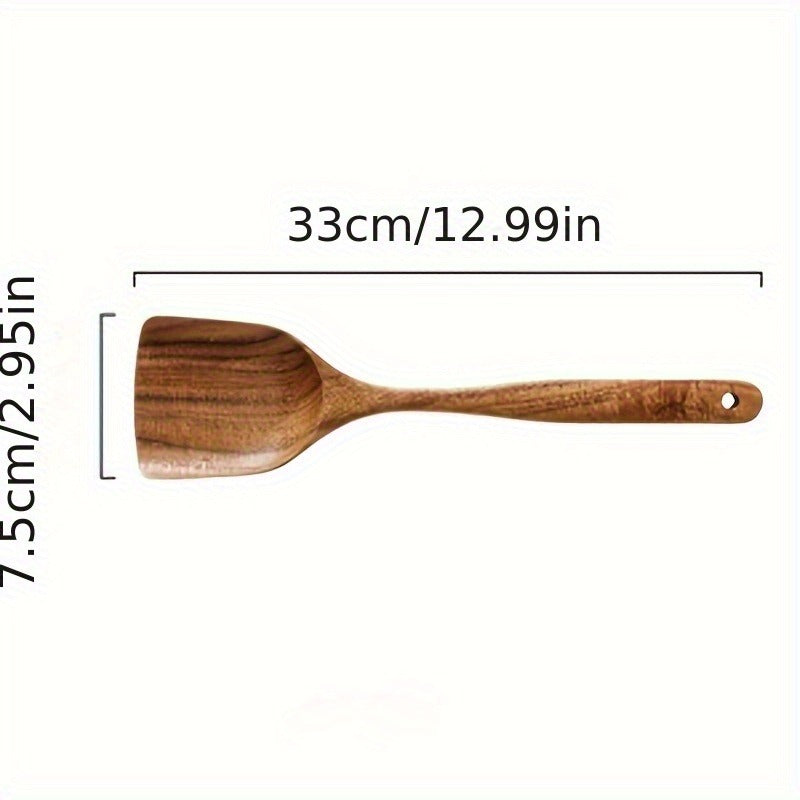 Teak Wood Kitchen Utensil Set 3 Piece Solid Wood Cooking Spoon Rice Spoon High Temperature Resistant Non-Stick Pan Safe Wooden Cooking Utensils Polished Finish Household Kitchen Tools