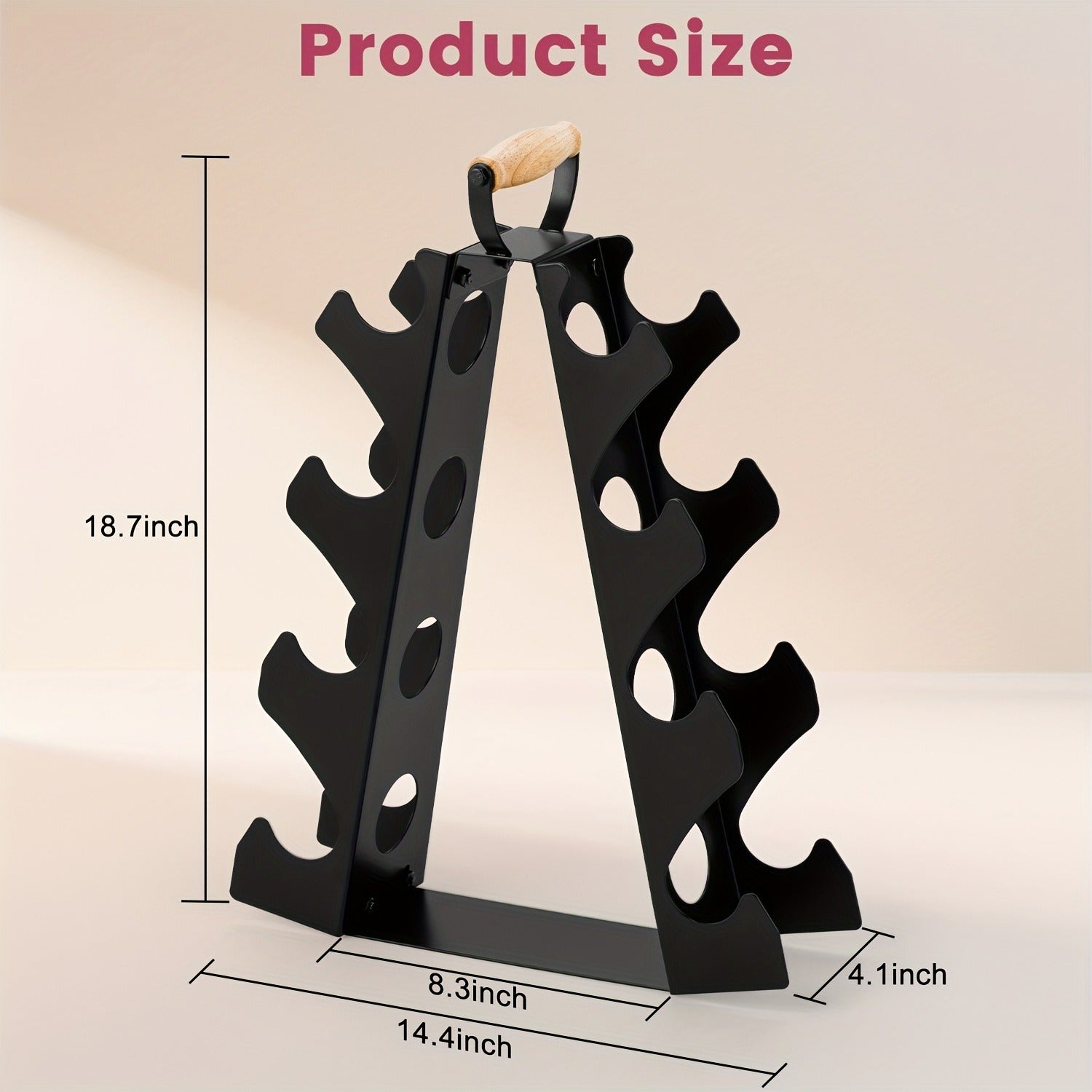 Weight Rack Stand 4-Tier A-Frame with Wooden Handle – Space-Saving Dumbbell Storage for Home Gym, Holds 5–15LB Hex & Rubber Dumbbells, Easy Assembly
